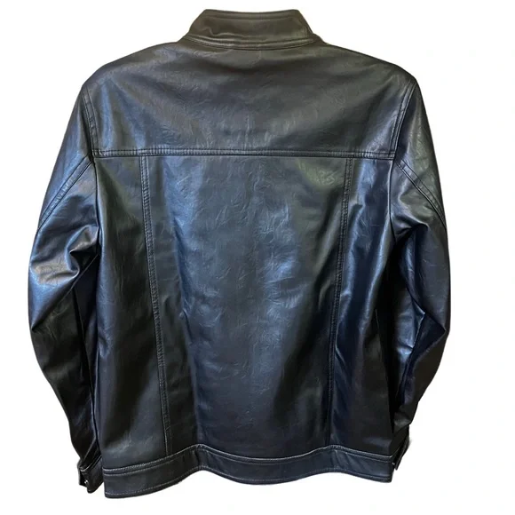 Emporio & Co. Vintage Men's Black Leather Jacket, Size Medium.